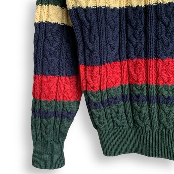 Vintage Sweater M Cable Knit Chunky 90s Grandpa V Neck Pullover - Picture 6 of 7